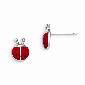 Sterling Silver Enameled Lady Bug Post Earrings