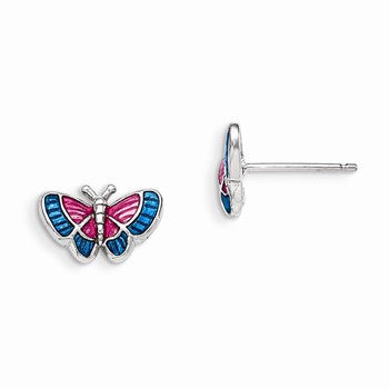 Sterling Silver Enameled Butterfly Post Earrings