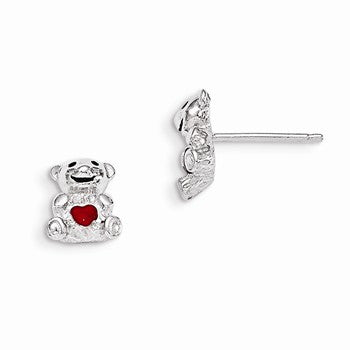 Sterling Silver w/Enamel Teddy Bear Post Earrings