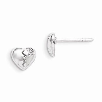 Sterling Silver Broken Heart w/CZ Post Earrings