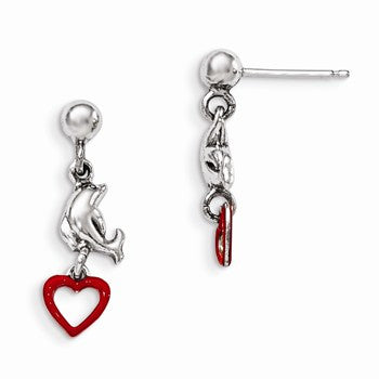 Sterling Silver Enamel Dolphin & Heart Dangle Earrings