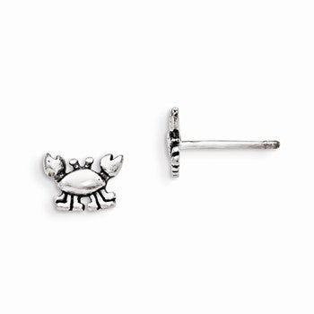 Sterling Silver Antiqued Crab Post Earrings