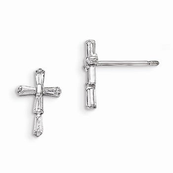 Sterling Silver CZ Childrens Cross Post Earrings