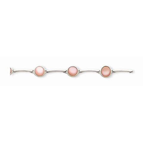 Sterling Silver Round Pink Mother Of Pearl & Solid Bar Bracelet