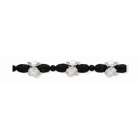 Sterling Silver Flower & Onyx Bracelet