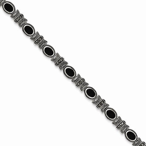 Sterling Silver Marcasite and Onyx Bracelet