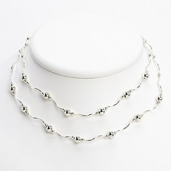 Sterling Silver Double Spiral and Bead Necklace