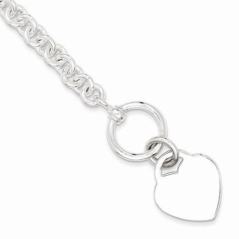 Sterling Silver Engraveable Heart Disc On Fancy Link Charm