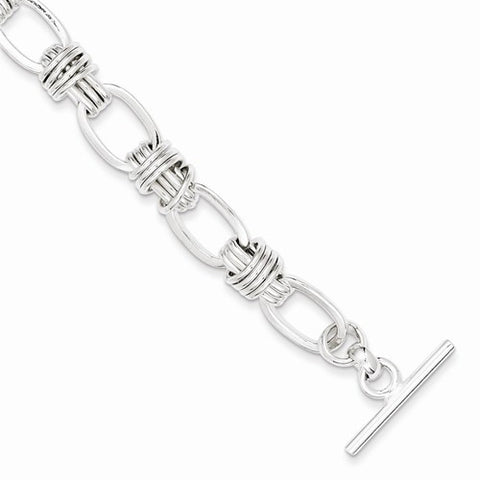 Sterling Silver Polished Fancy Link Toggle Bracelet