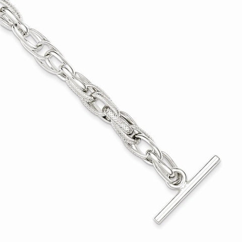 Sterling Silver Polished Fancy Link Toggle Bracelet