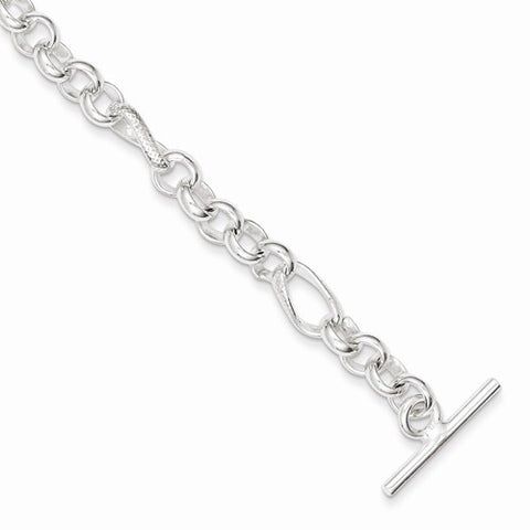 Sterling Silver Polished Fancy Link Toggle Bracelet