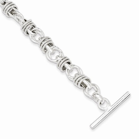 Sterling Silver Polished Fancy Link Toggle Bracelet