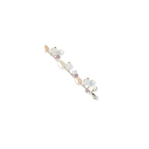 Sterling Silver Opalite Crystal Crackle Quartz Amethyst Pearl Bracelet