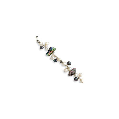 Sterling Silver Peacock White Freshwater Cultured Pearl Bracelet