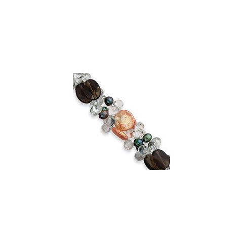 Sterling Silver Smokey Qtz & Cultured Peach Co Green Pearl Bracelet