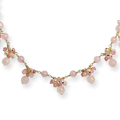 Sterling Silver & Vermeil Rose Quartz, Pink Crystal, Cultured Pearl Necklace