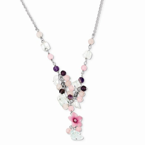 Sterling Silver Pink CZ, Blue Topaz, Pink Agate, Amethyst Necklace