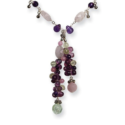 Sterling Silver Amethyst, Prehnite, Lavender & Green Quartz Necklace