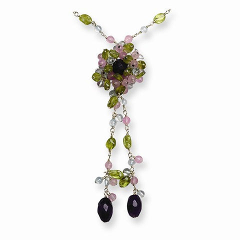 Sterling Silver Amethyst, Lavender Quartz, Peridot, Blue Topaz Necklace