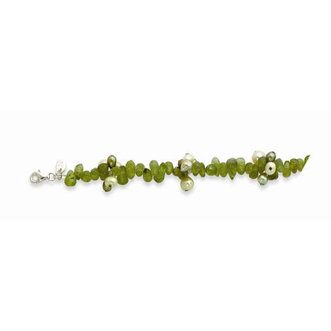 Sterling Silver Green Freshwater Cultured Pearl & Peridot Bracelet