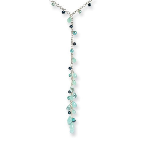 Sterling Silver Amazonite, Blue Crystal, Freshwater Cult Pearl Necklace