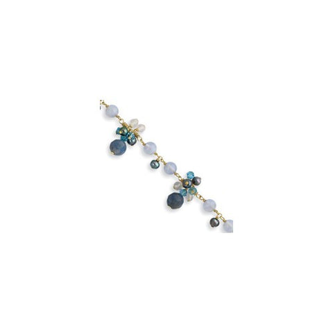 Sterling Silver & Vermeil Sodalite Blue Crystal Blue Moonstone Bracelet