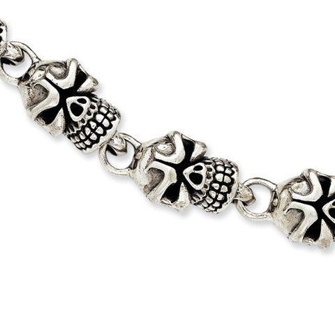 Sterling Silver Antiqued Skull Bracelet