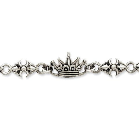 Sterling Silver Antiqued Crown Bracelet