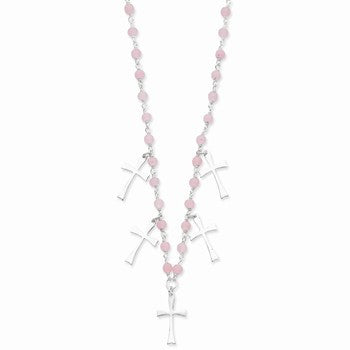 Sterling Silver Pink Beaded Cross Necklace