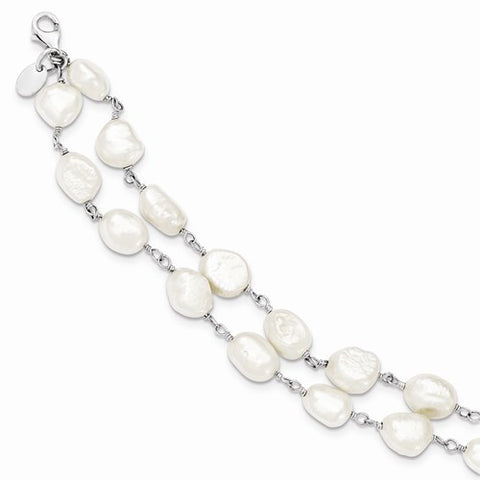 Sterling Silver 2-Strand Freshwater Cultured Pearl Bracelet