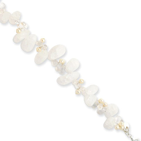 Sterling Silver White Pearl Rock Quartz Bracelet