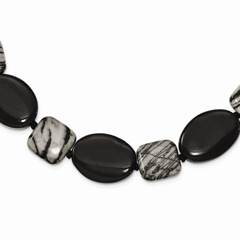 Sterling Silver Black Agate & Zebra  Necklace