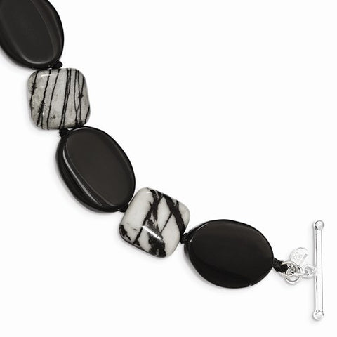 Sterling Silver Black Agate & Zebra  Bracelet