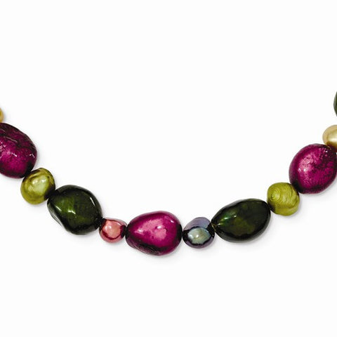 Sterling Silver Multi-Color Cultured Pearl Necklace