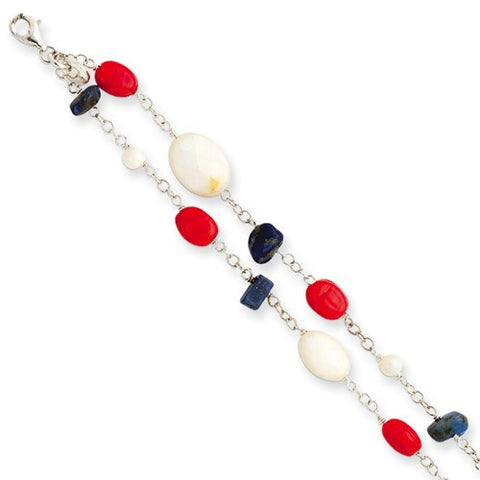 Sterling Silver Lapis Mother Of Pearl Reconstructed Coral Bracelet