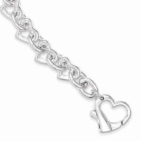 Sterling Silver Polished Fancy Heart Link Bracelet