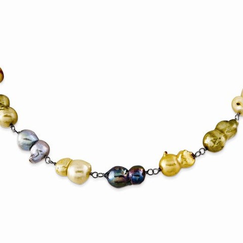 Sterling Silver Multi-Color Twin-Fw Pearl Necklace