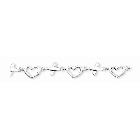 Sterling Silver Polished Fancy Xs & Hearts Bracelet