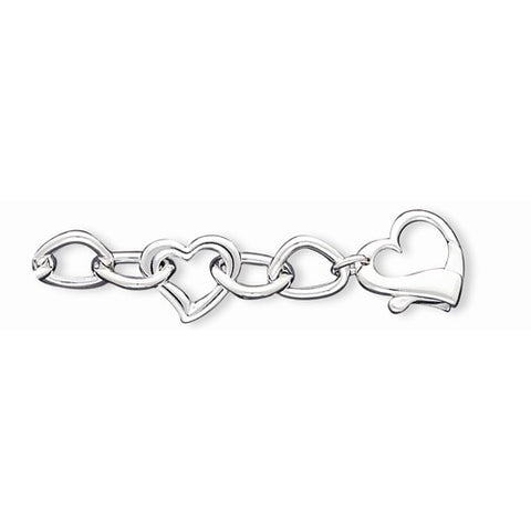 Sterling Silver Polished -D Heart Link Bracelet