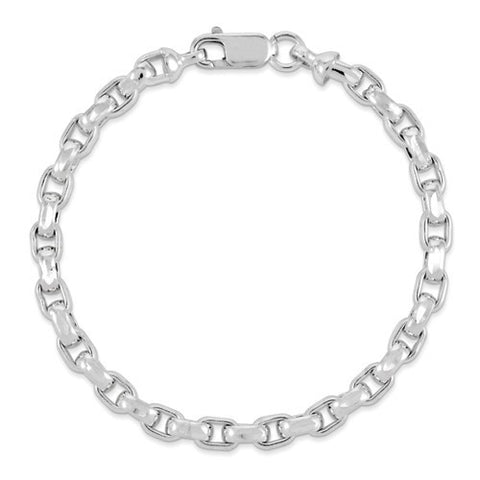 Sterling Silver Polished Diamond-Cut Fancy Rolo Link Bracelet