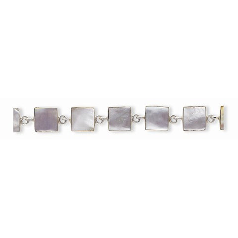 Sterling Silver Fancy Polished Square Mother Of Pearl Bracelet