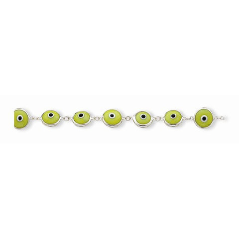 Ss Polished -D Enameled Opaque Light Green Eye Bracelet