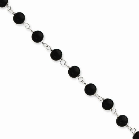 Sterling Silver Polished Onyx Beaded Bracelet