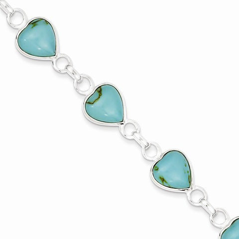 Sterling Silver Polished Heart-Shaped Turquoise Bracelet