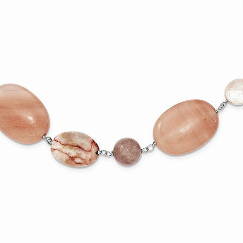 Sterling Silver Aventurine, , Muscovite, FW Cultured Pearl Necklace