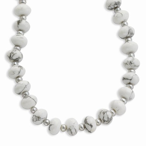 Sterling Silver Howlite, Freshwater Cultured Silver Pearl Necklace