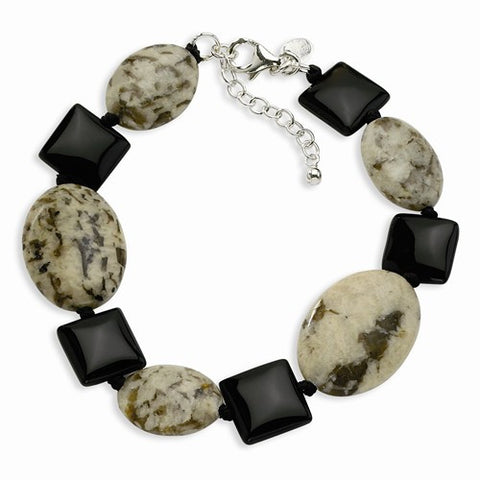 Sterling Silver Black Agate Feldspar Bracelet