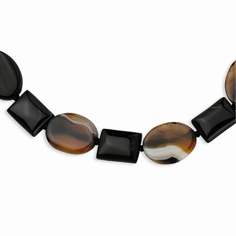 Sterling Silver Black Agate & Dream Agate Necklace