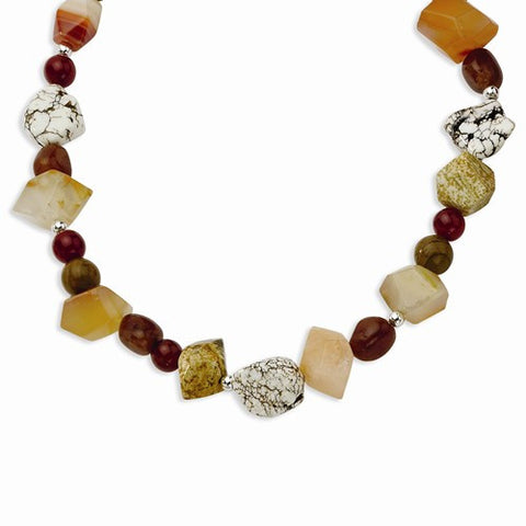 Sterling Silver Aventurine, Carnelian, Yel , Howlite, Sardonyx Necklace