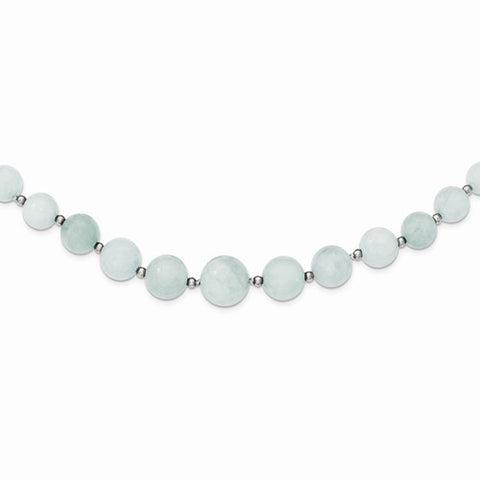 Sterling Silver Beaded &-Graduated Aquamarine Necklace